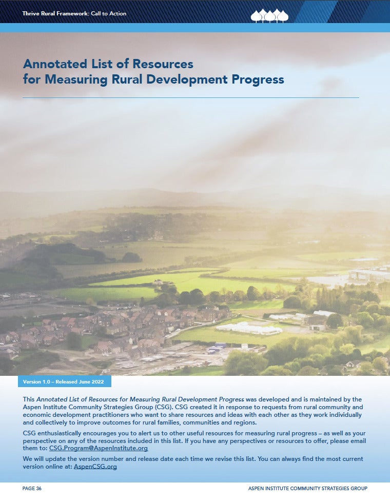 Annotated List of Resources for Measuring Rural Development Progress 